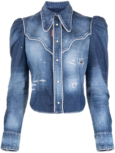 Dsquared2 Distressed Western-style Shirt In Denim