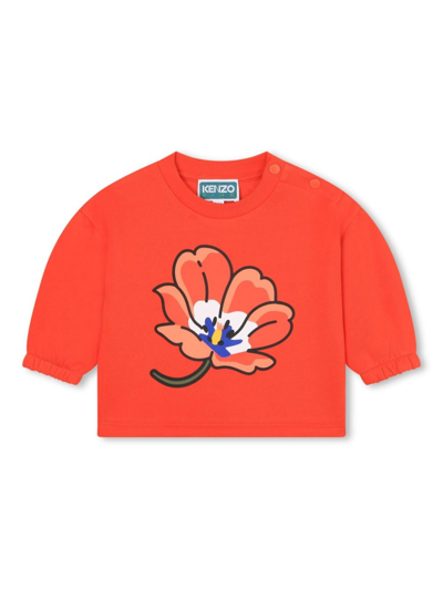 Kenzo Babies' Floral-print Crew-neck Sweatshirt In Orange