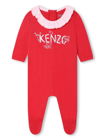 Kenzo Logo-print Ruffled Babygrow In Red