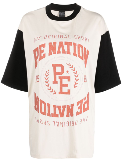 P.e Nation Sideout Logo-print Cotton T-shirt In Neutrals