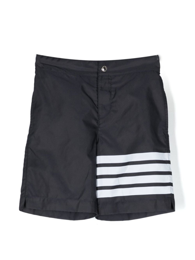 Thom Browne Kids' 4-bar Swim Shorts In Blue