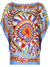 Dolce & Gabbana Carretto Print Silk Top In Blue