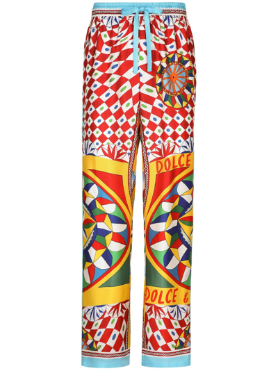 Dolce & Gabbana Geometric-pattern Straight-leg Trousers In Yellow