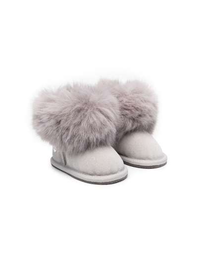 Monnalisa Kids' Fur-trim Detail Ankle Boots In Grey