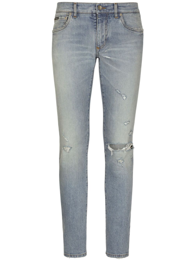 Dolce & Gabbana Ripped-detailing Skinny Jeans In Grey