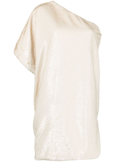The Frankie Shop One-shoulder Sequined Mini Dress In White