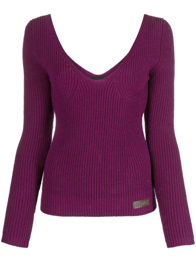 Dsquared2 Logo-patch Ribbed Jumper In Purple