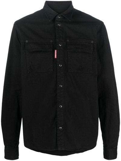 Dsquared2 Icon Crystal-embellished Denim Shirt In Black