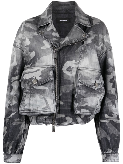 Dsquared2 Camouflage Denim Jacket In Black