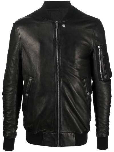 Rick Owens Leather Zip-up Bomber Jacket In Black
