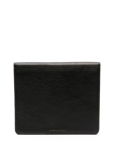 Brunello Cucinelli Logo-debossed Leather Laptop Bag In Black