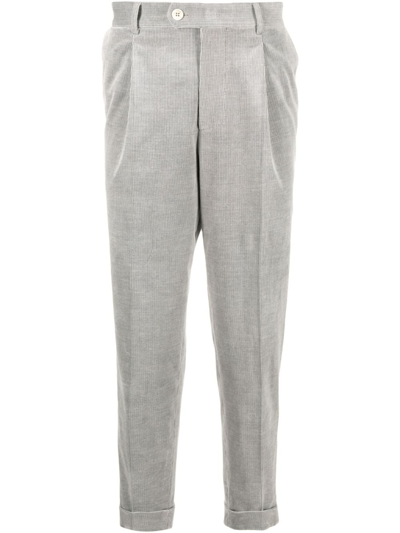 Brunello Cucinelli Pinstriped Cropped Tapered Trousers In Grey