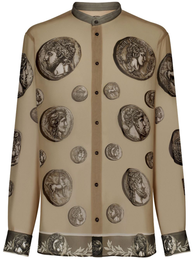 DOLCE & GABBANA MONETE-PRINT SILK SHIRT