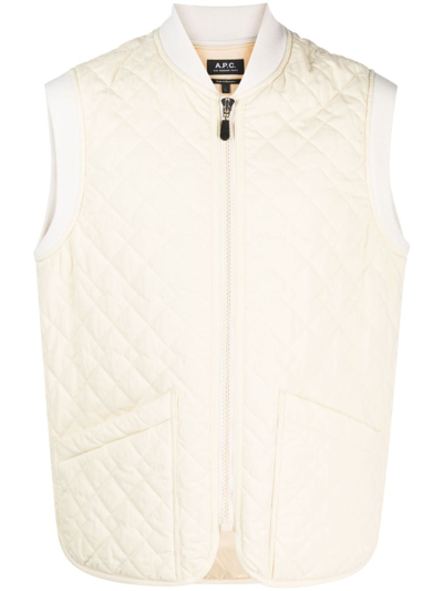 A.p.c. Diamond-quilted Zip-up Gilet In Neutrals