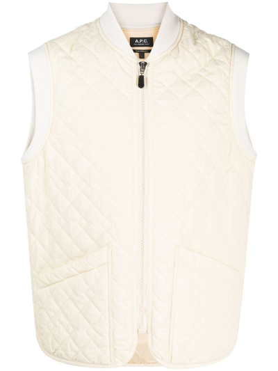 Apc Diamond-quilted Zip-up Gilet In Neutrals