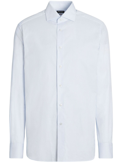 Zegna Micro-striped Cotton Shirt In Light Blue/blue