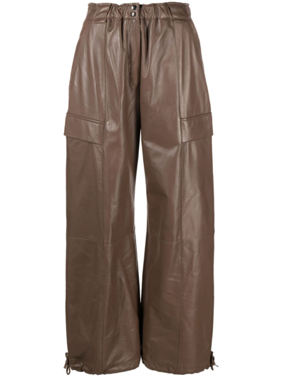 Brunello Cucinelli Wide-leg Leather Trousers In Brown