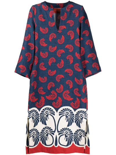 La Doublej Monogram-pattern Midi Dress In Blue