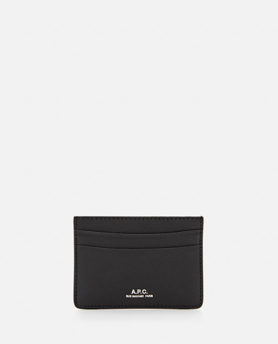 Apc Andrã© Leather Credit Card Case In Black