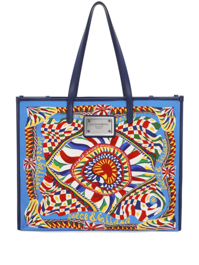 Dolce & Gabbana Multicolour Carretto Print Large Tote Bag In Hh4kx