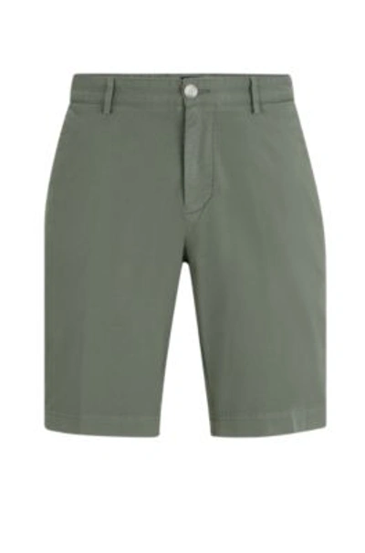Hugo Boss Slim-fit Shorts In Stretch-cotton Gabardine In Light Green