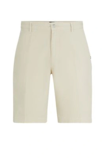 Hugo Boss Slim-fit Shorts In Stretch-cotton Gabardine In White