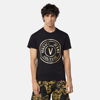 Versace Jeans Couture Lamina V Emblem Logo Print T-shirt In Black Gold