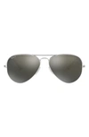 Ray Ban Standard Icons 58mm Mirrored Polarized Aviator Sunglasses In Silvr/crystal Grn/silvr Mirror