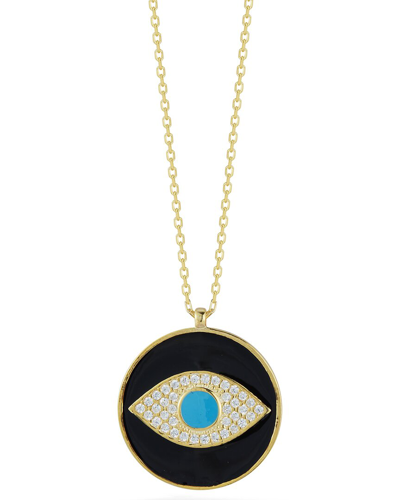 Sphera Milano 14k Over Silver Cz Enamel Synthetic Turquoise Evil Eye Necklace