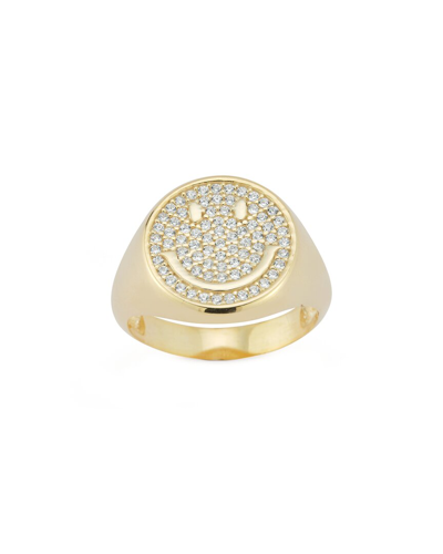 Sphera Milano 14k Over Silver Pave Smiley Face Signet Ring