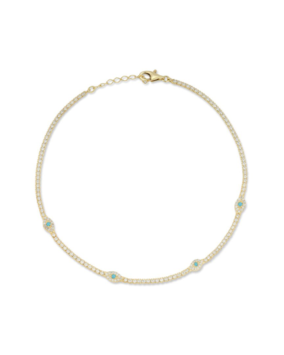 Sphera Milano 14k Over Silver Synthetic Turquoise Cz Evil Eye Anklet