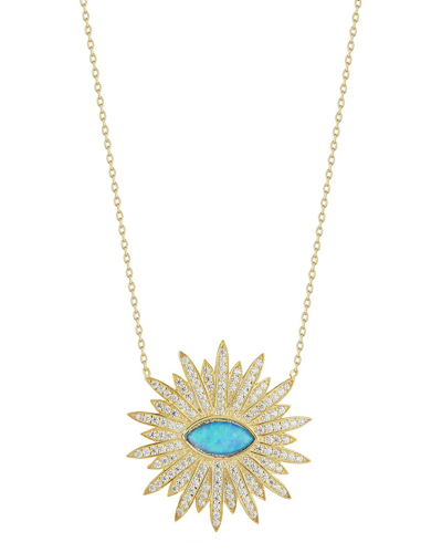 Sphera Milano 14k Over Silver Cz Synthetic Opal Necklace In Gold