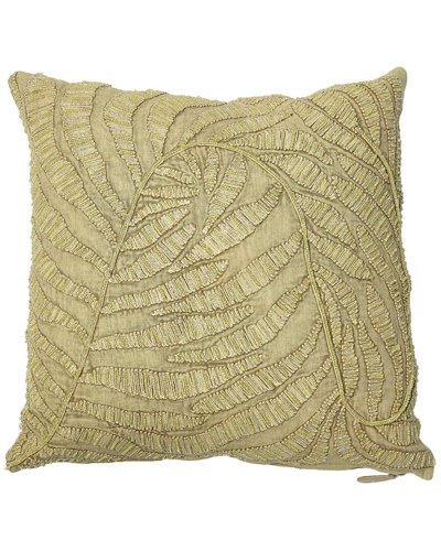 Global Views Beaded Palm Leaf Pillow-khaki In Green