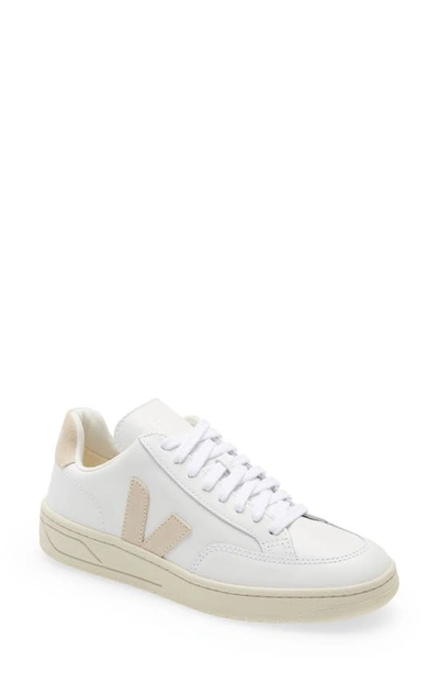 Veja V12 Mixed Leather Court Sneakers In White