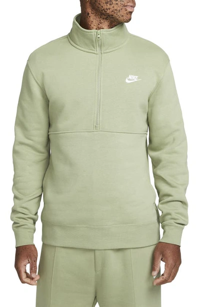 Nike Sportswear Club Half-zip Pullover In Oil Green/ Oil Green/ White