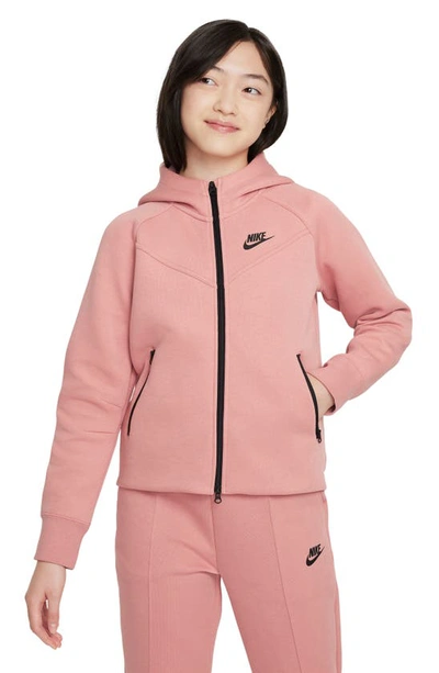 Nike Sportswear Tech Fleece Big Kids' (girls') Full-zip Hoodie In Red Stardust/ Black/ Black