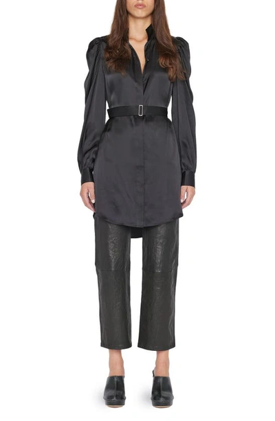Frame Gillian Belted Long Sleeve Silk Shirtdress In Noir