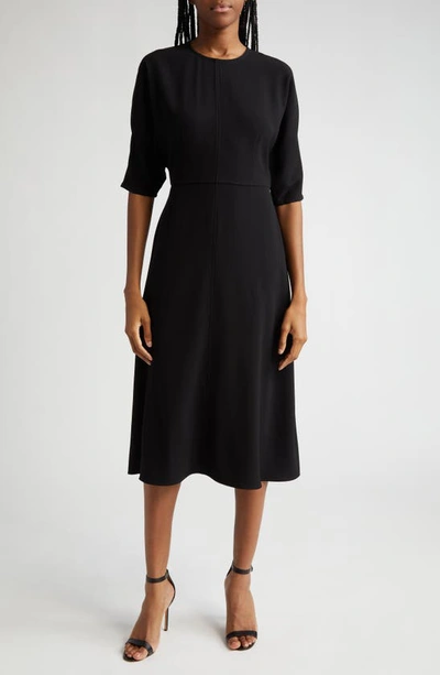 what shoes to wear with short flowy dress Blossoms Flutter Trim Midi Dress Black / S main image 1