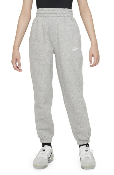 Nike Sportswear Club Fleece Big Kids' (girls') Loose Pants In Dark Grey Heather/base Grey/white