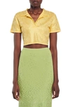Sandro Vierge Embellished Crop Knit Polo Shirt In Yellow