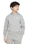 Nike Big Kids Sportswear Club Fleece Full-zip Hoodie In Dk Grey Heather/ Grey/ White