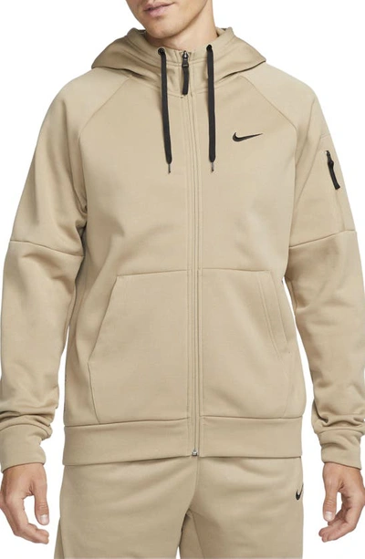 Nike Men's  Therma Therma-fit Full-zip Fitness Top In Khaki/ Khaki/ Black