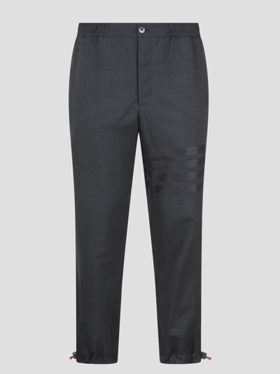 Thom Browne Plain Weave 4-bar Elastic Waist Track Trouser In Grey