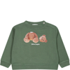 PALM ANGELS GREEN SWEATSHIRT FOR BABY BOY WITH BEAR AND LOGO