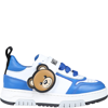 MOSCHINO LIGHT BLUE SNEAKERS FOR BOY WITH TEDDY BEAR AND LOGO