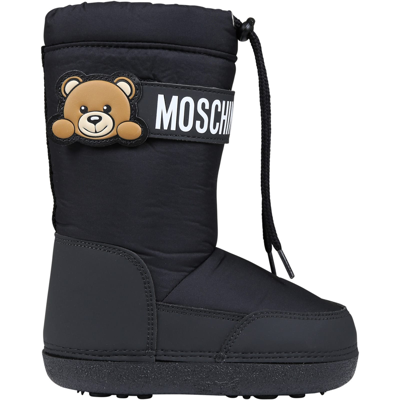 Moschino Kids' Balck Boots For Girl With Teddy Bear And Logo In Black