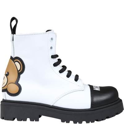 Moschino Kids' White Boots For Girl With Teddy Bear And Logo