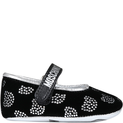Moschino Kids' Black Ballet Flats For Baby Girl With Logo And Teddy Bear