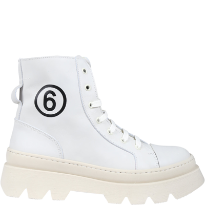 Mm6 Maison Margiela Kids' Ivory Boots For Girl With Logo In White