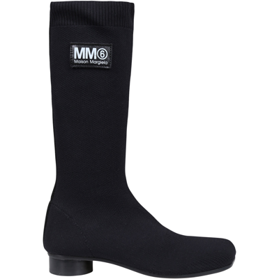 Mm6 Maison Margiela Kids' Black Boots For Girl With Logo